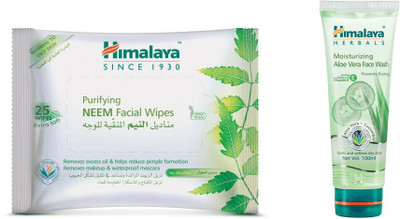 

Himalaya Purifying Neem Facial Wipes, Moisturizing Aloe Vera Face Wash(Set of 2)