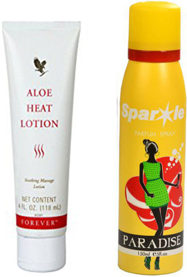 

Forever Aloe Heat Lotion 118 ml (064) With One Sparkle Perfume Spray 150 Ml(Set of 2)