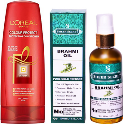 

L'Oreal COLOUR PROTECT CONDITIONER 175 ML with SHEER SECRET COLD PRESSED BRAHMI OIL 100ML(Set of 2)