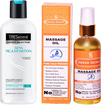 

TRESemme 190 ML SPA REJUVENATION CONDITIONER with SHEER SECRET COLD PRESSED MASSAGE OIL 100ML(Set of 2)