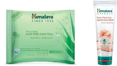 Himalaya Aloe Vera Facial Wipes, Deep Cleansing Apricot Face Wash(Set of 2)