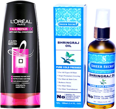 

L'Oreal FALL RESIST 3X CONDITIONER 175 ML with SHEER SECRET COLD PRESSED BHRINGRAJ OIL 100ML(Set of 2)