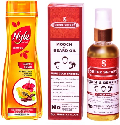 

NYLE 180 ML DAMAGE REPAIR SHAMPOO with SHEER SECRET COLD PRESSED MOOCH AND BEARD OIL 100ML(Set of 2)