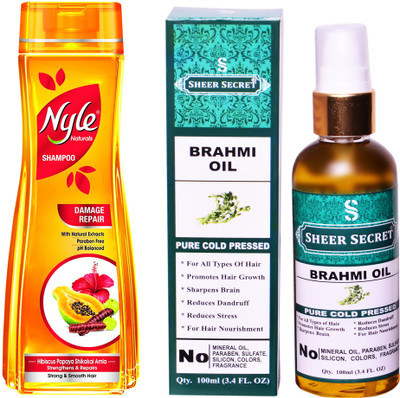 

NYLE 180 ML DAMAGE REPAIR SHAMPOO with SHEER SECRET COLD PRESSED BRAHMI OIL 100ML(Set of 2)