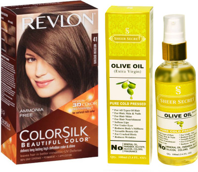 

Revlon MEDIUM BROWN 41 with SHEER SECRET COLD PRESSED OLIVE OIL 100ML(Set of 2)