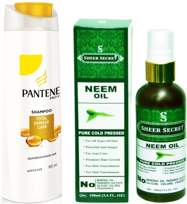 

PANTENE 180 ML TOTAL DAMAGE CARE SHAMPOO with SHEER SECRET COLD PRESSED NEEM OIL 100ML(Set of 2)