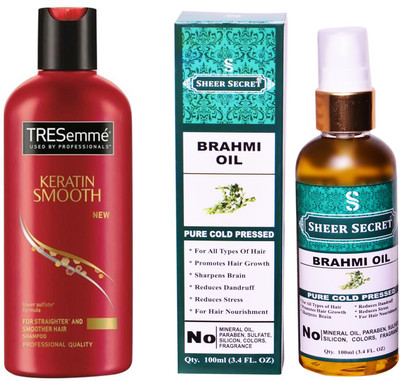 

TRESemme 190 ML KERATIN SMOOTH SHAMPOO with SHEER SECRET COLD PRESSED BRAHMI OIL 100ML(Set of 2)