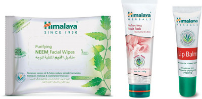 

Himalaya Purifying Neem Facial Wipes, Refreshing Fruit Pack, Lip Balm(Set of 3)