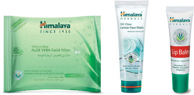 

Himalaya Aloe Vera Facial Wipes, Oil Clear Lemon Face Wash, Lip Balm(Set of 3)