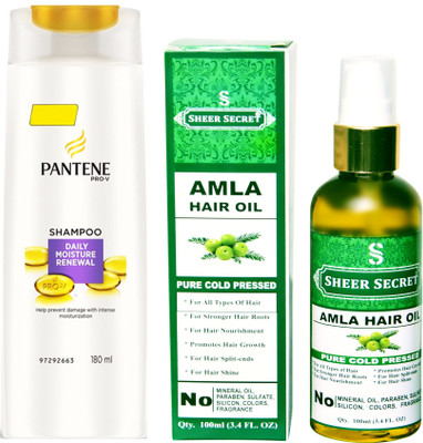 

PANTENE 180 ML DAILY MOISTURE RENEWAL SHAMPOO with SHEER SECRET COLD PRESSED AMLA OIL 100ML(Set of 2)