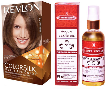 

Revlon LIGHT BROWN 51 with SHEER SECRET COLD PRESSED MOOCH AND BEARD OIL 100ML(Set of 2)