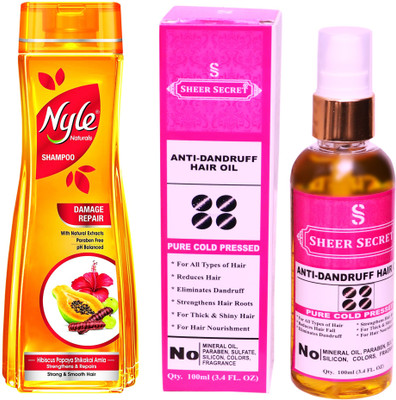 

NYLE 180 ML DAMAGE REPAIR SHAMPOO with SHEER SECRET COLD PRESSED ANTI DANDRUFF OIL 100ML(Set of 2)