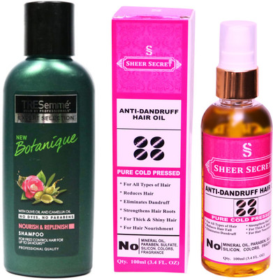 

TRESemme 190 ML BOTANIQUE SHAMPOO with SHEER SECRET COLD PRESSED ANTI DANDRUFF OIL 100ML(Set of 2)