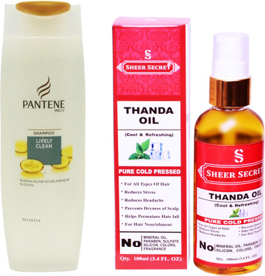 

PANTENE 180 ML LIVELY CLEAN SHAMPOO with SHEER SECRET COLD PRESSED THANDA OIL 100ML(Set of 2)
