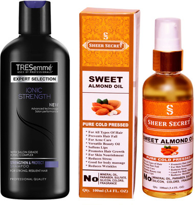 

TRESemme 190 ML IONIC STRENGTH SHAMPOO with SHEER SECRET COLD PRESSED SWEET ALMOND OIL 100ML(Set of 2)