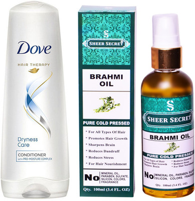

Dove 180 ML DRYNESS CARE CONDITIONER with SHEER SECRET COLD PRESSED BRAHMI OIL 100ML(Set of 2)