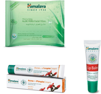 

Himalaya Purifying Neem Facial Wipes, Pimple Cream, Lip Balm(Set of 3)