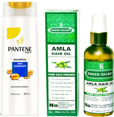 

PANTENE 180 ML ANTI DANDRUFF SHAMPOO with SHEER SECRET COLD PRESSED AMLA HAIR OIL 100ML(Set of 2)