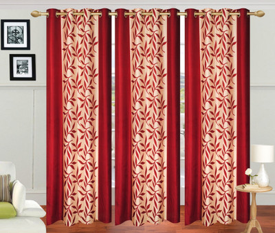 

Stella Creations 275 cm (9 ft) Polyester Long Door Curtain (Pack Of 3)(Printed, Maroon)