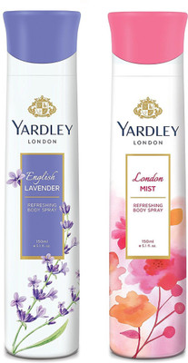 

Yardley London Women English Lavender and London Mist 150ML Each (Pack of 2) Body Spray - For Women(300 ml, Pack of 2)