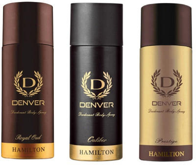 

Denver Royal Oud, Caliber and Prestige Deodorant Body Spray 165ML Each Combo (Pack of 3) Body Spray - For Men & Women(495 ml, Pack of 3)