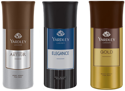 

Yardley London Men Arthur, Elegance and Gold 150ML Each (Pack of 3) Body Spray - For Men(450 ml, Pack of 3)