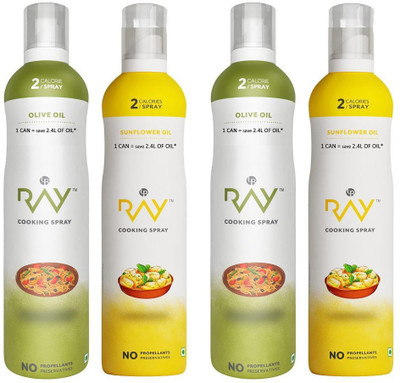 

Ray Healthy Cooking Spray -Combo of (Refined Olive + Sunflower ) OIL - 200 ml each ( 2 Calories/spray) ( Pack of 2 ) Sunflower Oil Can(4 x 50 ml)