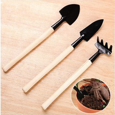 

Toto 3Pcs Mini Garden Tool Set Plant Gardening Shovel Spade Rake Trowel Wood Handle Metal Head One Piece Garden Tool Kit(3 Tools)