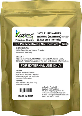

KAZIMA Premium Quality Heena Powder (100g) - 100% Pure Herbal & Fresh - Hair Mask, Hair Growth, Facial Mask, Dandruff, headaches(100 g)