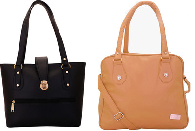 Lady bar Shoulder Bag(Black, Tan)