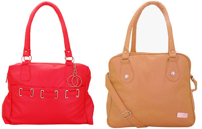 

Lady bar Shoulder Bag(Red, Tan)