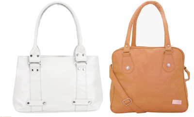 

Lady bar Shoulder Bag(White, Tan), Tan;white