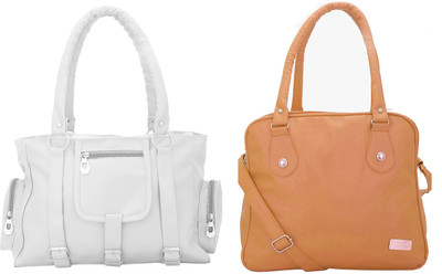 

Lady bar Shoulder Bag(White, Tan), Tan;white