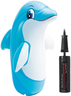 INTEX ® Original Inflatable Dolphin Hit Me Inflatable Bouncer, Play Gym Wit Mini Hand Pump Inflatable HitMe Toys(Blue)