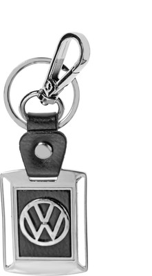 

Three Shades Volkswagen Leather Metal Logo Locking Curved Locking Car Key Chain (Black & Silver) Key Chain