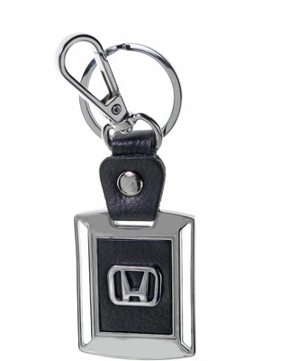 Three Shades Honda Leather Metal Logo Locking Curved Locking Car Key Chain (Black & Silver) Key Chain