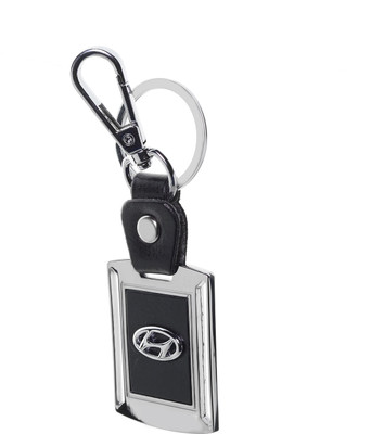 

Three Shades Hyundai Leather Metal Logo Locking Curved Locking Car Key Chain (Black & Silver) Key Chain