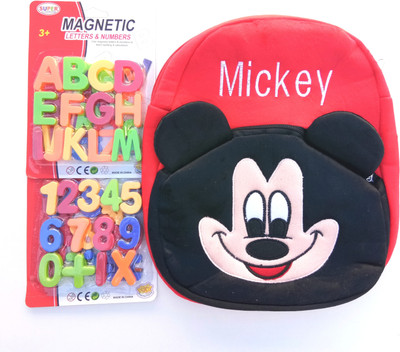 

Aparnas disney mickey mouse school bag with Plush toy and magnetic captial and and numbers for kids - 25 cm (red blackMulticolor) haracter: Minnion; Minion; Spiderman, Tom, jerry, superman, Hello Kitty, Dora, Ben10(Red, Black, Multicolor)