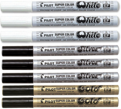 

Pilot Extra Fine Permanent Marker (White/Gold/Silver - Pack Of 8)(Set of 8, Multicolor)