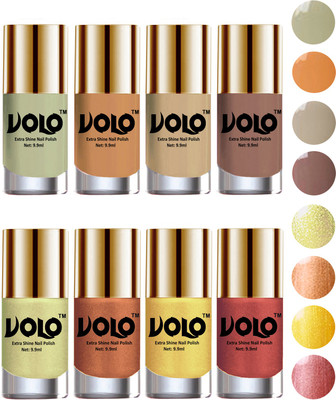 

Volo High-Shine Long Lasting Non Toxic Professional Nail Polish Set of 8 Mischievous Mint, Flirty Nude, Nude, Dark Nude, Chrome Olive Green, Bronze Magnetic, Gold Chrome, Hot Lava(Pack of 8)