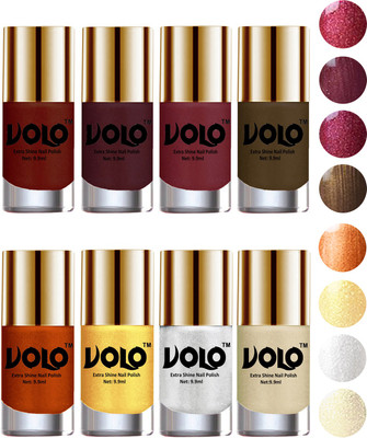 

Volo High-Shine Long Lasting Non Toxic Professional Nail Polish Set of 8 Lava Lust, Shimmer Coffee, Metallic Red, Gold, Metallic Coffee, Red Gold, Golden, Metallic Silver, Light Golden(Pack of 8)