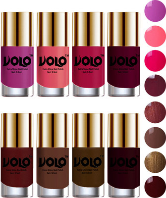 Volo High-Shine Long Lasting Non Toxic Professional Nail Polish Set of 8 Combo-No-23 Bright Plum, Maroon, Brown Coffee, Moon Magenta, Wine, Chocolate Brown, Metallic Maroon, Pink Mania(Pack of 8) Volo High-Shine Long Lasting Non Toxic Professional Nail Polish Set of 8 Combo-No-23 Bright Plum, Maroon, Brown Coffee, Moon Magenta, Wine, Chocolate Brown, Metallic Maroon, Pink Mania(Pack of 8)