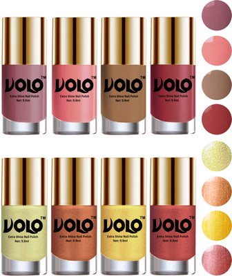 

Volo High-Shine Long Lasting Non Toxic Professional Nail Polish Set of 8 Nudes Spring, Candy Cotton, Dark Nude, Tan, Chrome Olive Green, Bronze Magnetic, Gold Chrome, Hot Lava(Pack of 8)