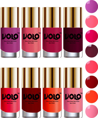 

Volo High-Shine Long Lasting Non Toxic Professional Nail Polish Set of 8 Bright Plum, Pink Mania, Moon Magenta, Wine, Carrot Red, Red, Coral, Light Pink(Pack of 8)