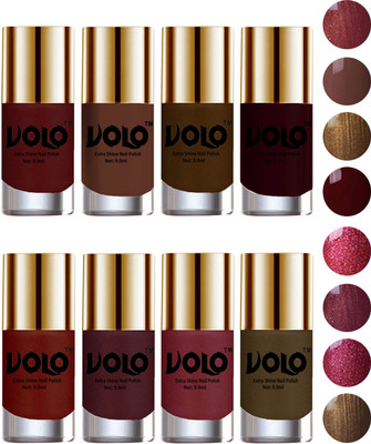

Volo High-Shine Long Lasting Non Toxic Professional Nail Polish Set of 8 Metallic Maroon, Chocolate Brown, Brown Coffee, Maroon, Lava Lust, Shimmer Coffee, Metallic Red, Gold, Metallic Coffee(Pack of 8)