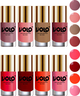 

Volo High-Shine Long Lasting Non Toxic Professional Nail Polish Set of 8 Nudes Spring, Candy Cotton, Dark Nude, Tan, Carrot Red, Red, Coral, Light Pink(Pack of 8)