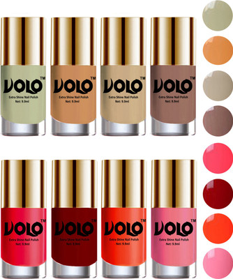 

Volo High-Shine Long Lasting Non Toxic Professional Nail Polish Set of 8 Mischievous Mint, Flirty Nude, Nude, Dark Nude, Carrot Red, Red, Coral, Light Pink(Pack of 8)