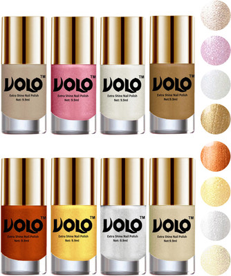 

Volo High-Shine Long Lasting Non Toxic Professional Nail Polish Set of 8 Chrome Rust, Metallic Pink, Pearly White Chrome, Golden, Red Gold, Golden, Metallic Silver, Light Golden(Pack of 8)