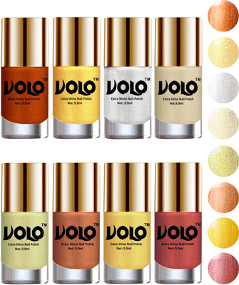 

Volo High-Shine Long Lasting Non Toxic Professional Nail Polish Set of 8 Red Gold, Golden, Metallic Silver, Light Golden, Chrome Olive Green, Bronze Magnetic, Gold Chrome, Hot Lava(Pack of 8)