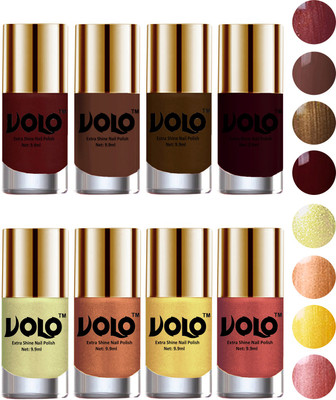 

Volo High-Shine Long Lasting Non Toxic Professional Nail Polish Set of 8 Metallic Maroon, Chocolate Brown, Brown Coffee, Maroon, Chrome Olive Green, Bronze Magnetic, Gold Chrome, Hot Lava(Pack of 8)